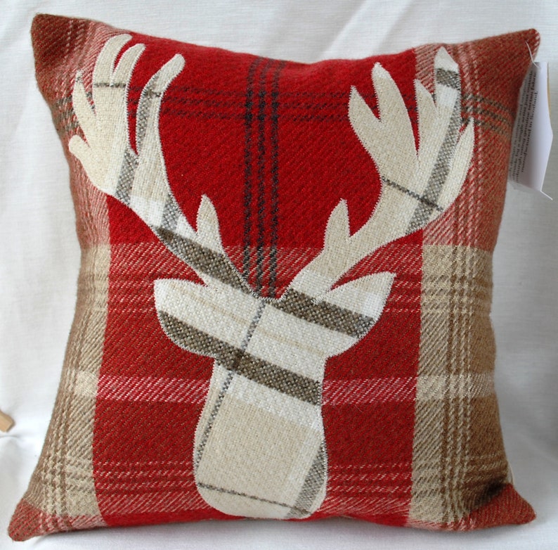 Stag Tartan Cushion Cover Forest Animals Deer Doe Cream on Etsy UK