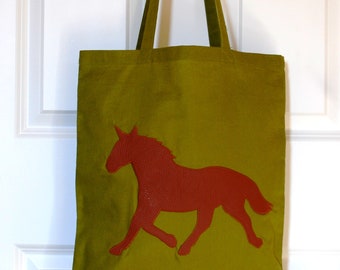 Horse Brown Leather Tote Bag, Shopping Handmade Reusable Bag, Scottish Gifts Birthday Gift, Christmas Gift