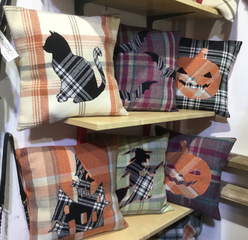 Wicked Witch Pillow, Tartan Halloween Decor, Handmade Scottish Cushion image 6