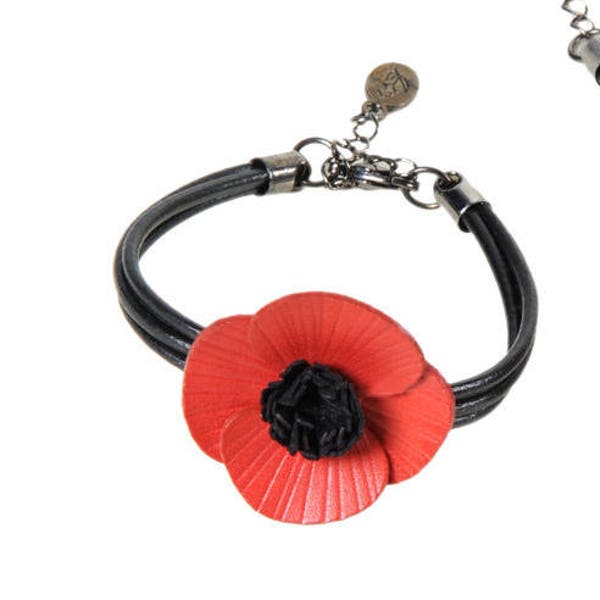 Bracelet fleur coquelicot en fleur de cuir de vachette