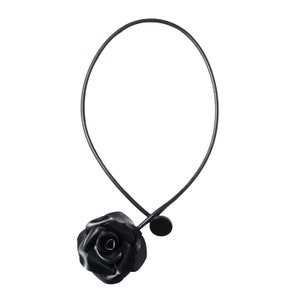 Rose flower necklace in genuine leather cord leather Black