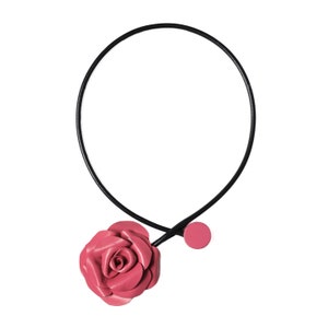 Rose flower necklace in genuine leather cord leather Pink