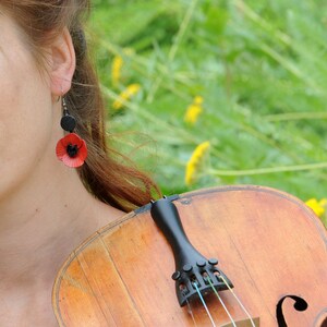 Hanging earrings poppy flower cowhide flower image 3