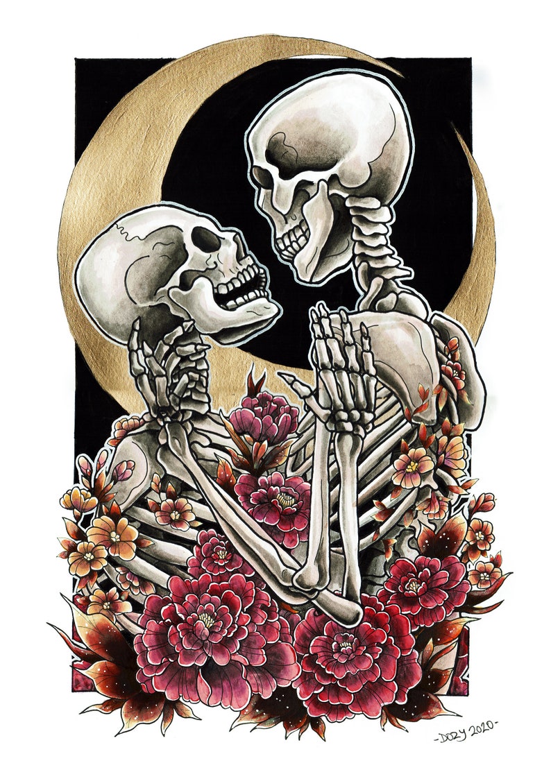Skeleton Lovers Art Print