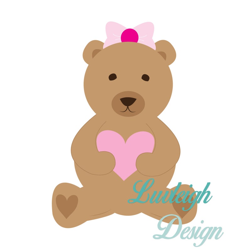 Brown and Pink Girl Teddy Bear Heart and Bow Clipart Download Vector ...