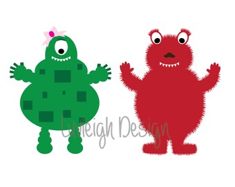 Boy Girl Monsters Red Green Creature Card Invite Design Clipart Download Vector File - Svg • jpeg • pdf • dxf • png for cut or print machine