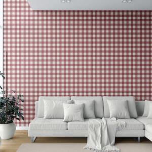 Gingham Wallpaper. Extra Wide Roll. Checkered Geometric Patterned, Non-Woven, Non-Pasted, Traditional Wallpaper. Burgundy Red (Cake Flower)