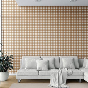 Gingham Wallpaper. Extra Wide Roll. Checkered Geometric Patterned, Non-Woven, Unpasted, Traditional Wallpaper. Ochre Orange (Kalido Travel)