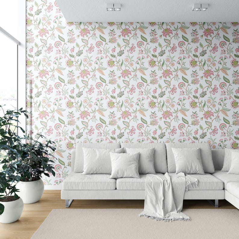 Floral Chinoiserie Wallpaper by Meter. Extra Wide. Botanical, Non-woven ...