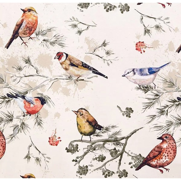 3 Colors. Nature/ Birds Print Cotton Curtains. Custom Window Drapes Country Farmhouse Decor, Dining, Kitchen, Kids Room, Bedroom, Living.
