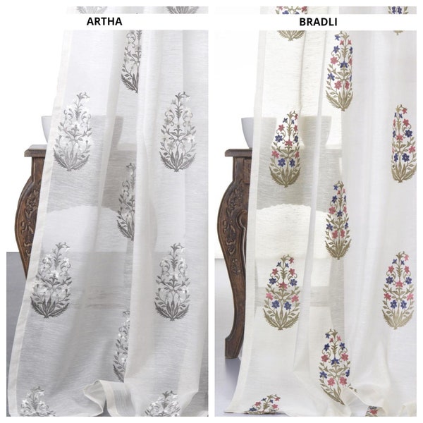 Pinch Pleat White Sheer Curtains. 3 Colors. Floral/ Paisley Embroidered Window Drapes. Custom Drapery for Living, Bedroom, Dining, Kitchen.