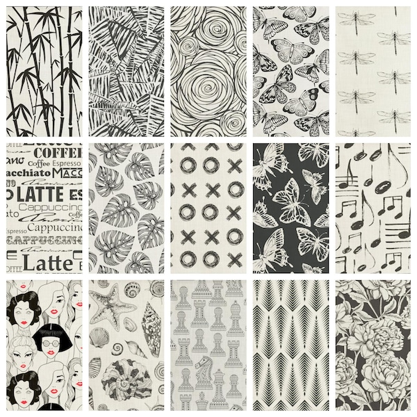 Black and White Curtains. 19 Modern Patterns. Blackout Lining Option. Custom Drapes for Living Room, Bedroom, Kitchen, Games & Music Room.