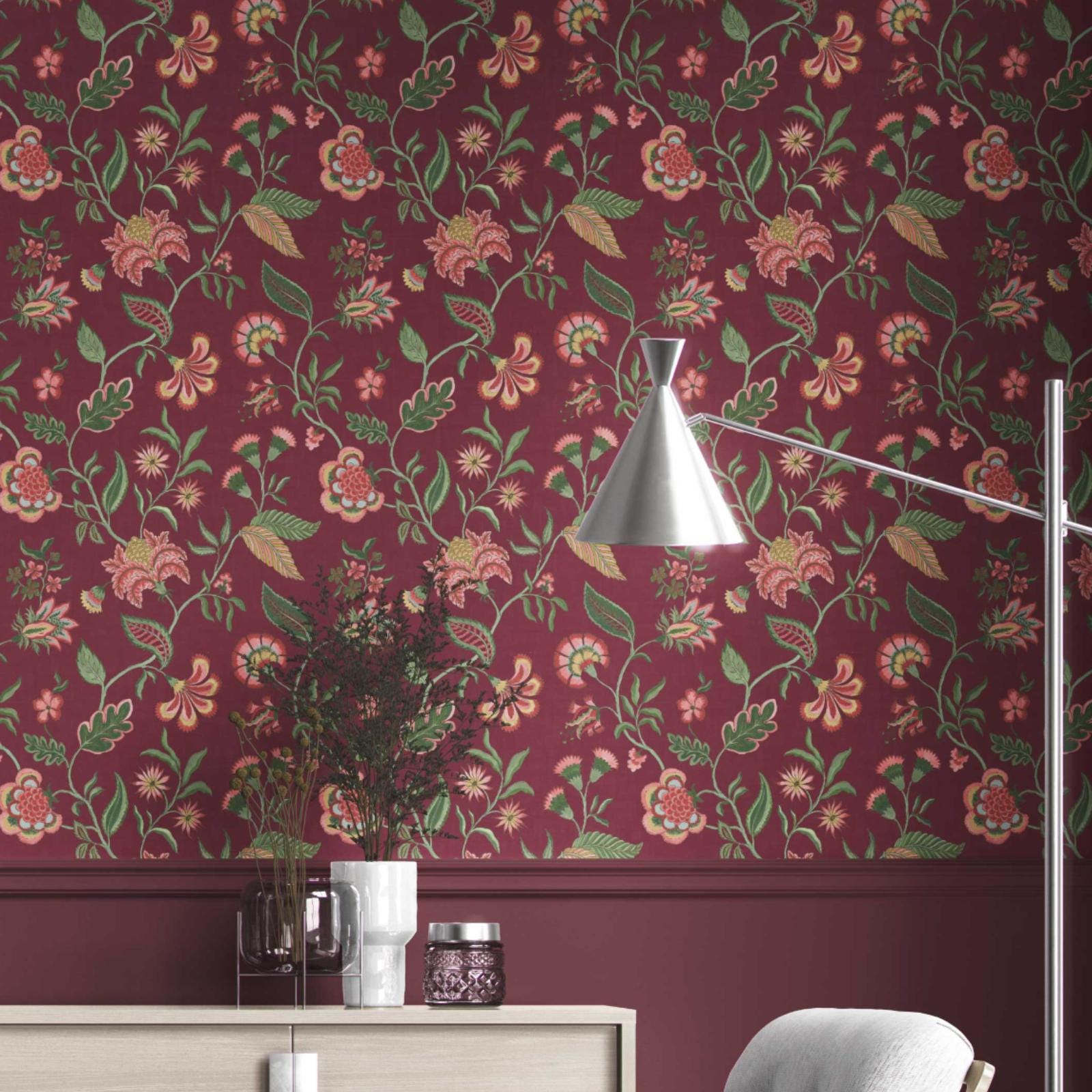 Floral Chinoiserie Wallpaper. Extra Wide Roll. Botanical, Non-woven ...