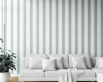 Striped Wallpaper. Extra Wide Roll. Removable Peel 'n Stick & Unpasted Options. Bold Geometric Patterned, Non-Woven. Green-Blue (Cremona)