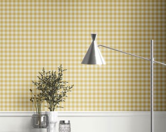 Gingham Wallpaper by Meter. Extra Wide. Checkered Geometric Patterned, Non-Woven, Non-Pasted, Traditional Wallpaper. Yellow (Talavera)