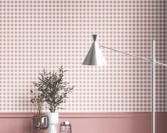 Pink Gingham Wallpaper. Removable Peel 'n Stick & Unpasted Options. Extra Wide, Non-Woven, Checkered Geometric Wall Covering (Allium)