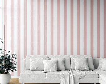 Striped Wallpaper. Extra Wide Roll. Removable Peel 'n Stick & Unpasted Options. Bold Geometric Patterned, Non-Woven. Pink/ White (Carrara)