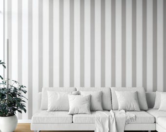 Striped Wallpaper. Extra Wide. Removable Peel 'n Stick & Unpasted Options. Bold Geometric Patterned, Non-Woven. Neutral Gray/White (Glinted)