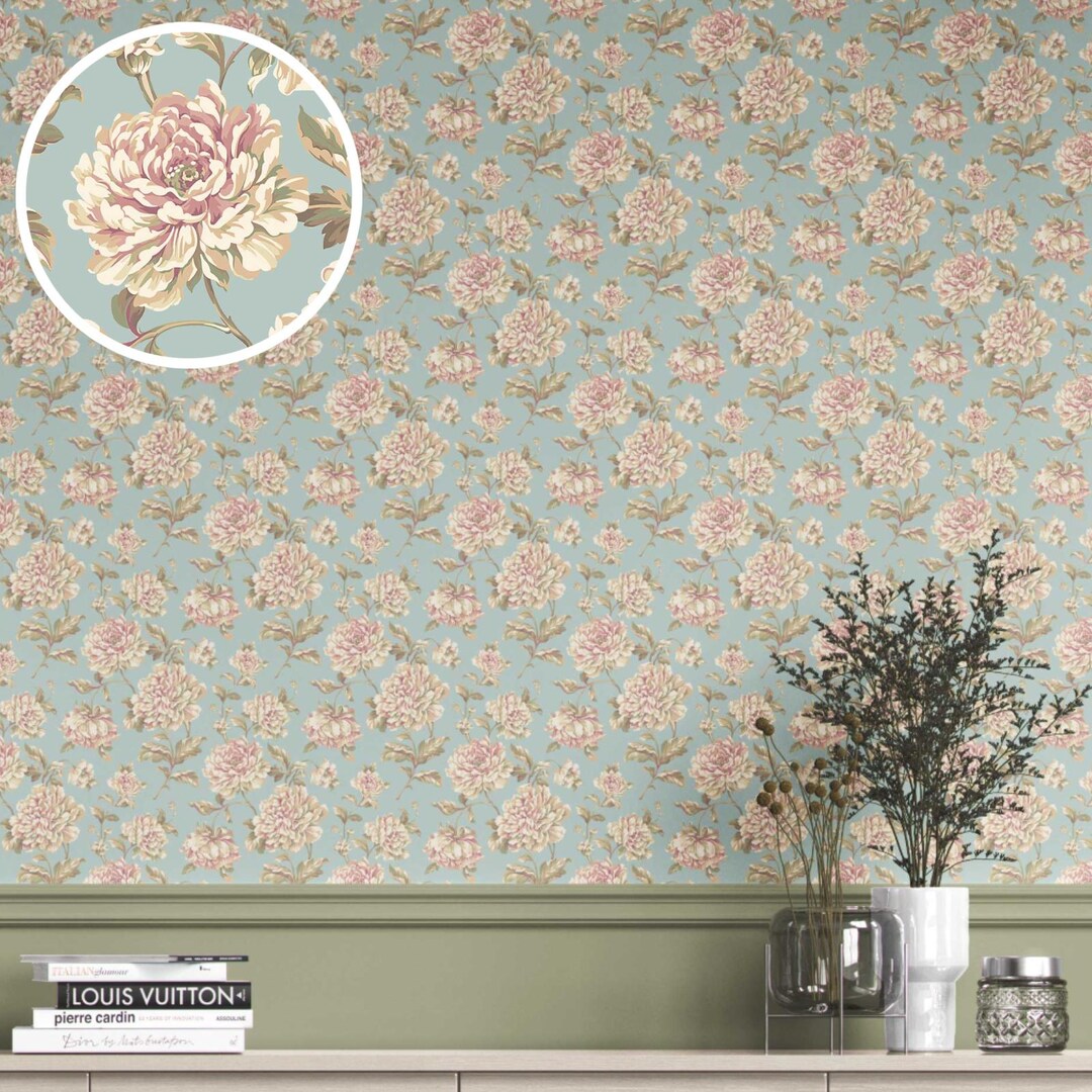 Chinoiserie/ English Floral Wallpaper. Extra Wide Roll. Patterned, Non ...