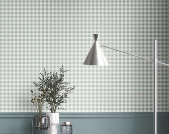 Duck Egg Blue Gingham Wallpaper. Extra Wide. Removable Peel 'n Stick & Unpasted Options. Geometric Patterned, Non-Woven. (Soar)