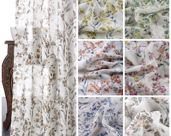 Sheer Floral Print Fabric by the Yard. 6 Colors. Home Textile Material for Window Treatments, Curtains, Roman Shades, Valances.