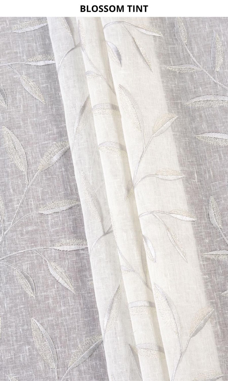 White Sheer Fabric by the Yard. Linen Texture Home Textiles. Floral Embroidery Multipurpose Material for Home Decor & Window Treatments. bild 3