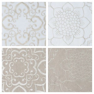 Tela de lino bordada cortada a medida. Multiusos: decoración del hogar, cortinas, persianas romanas y almohadas.