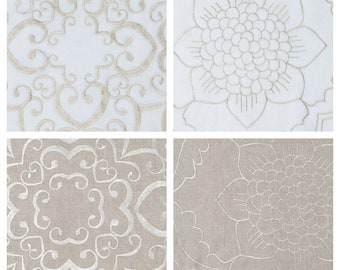 Linen Embroidered Fabric by the Yard. Multipurpose Usage for Home Decor, Window Treatments, Curtains, Drapes, Roman Shades/ Blinds, Pillows.