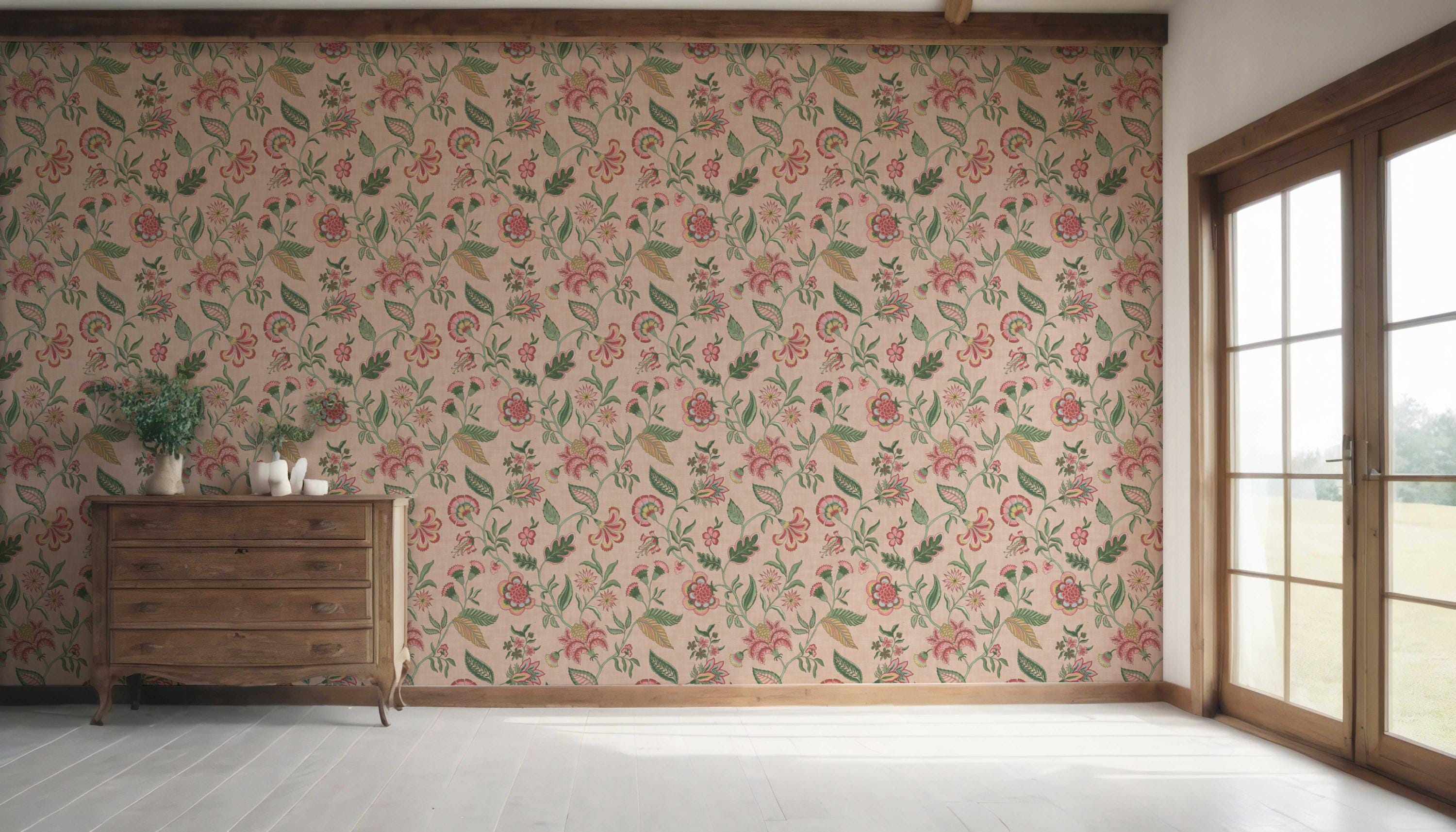 Floral Chinoiserie Wallpaper. Extra Wide Roll. Botanical, Non-woven ...