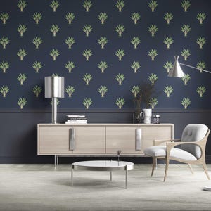 Floral Blockprint Wallpaper. Removable Peel 'n Stick & Unpasted Options. Extra Wide Roll. Modern Botanical Patterned. Blue/ Green (Sea Akba) image 6