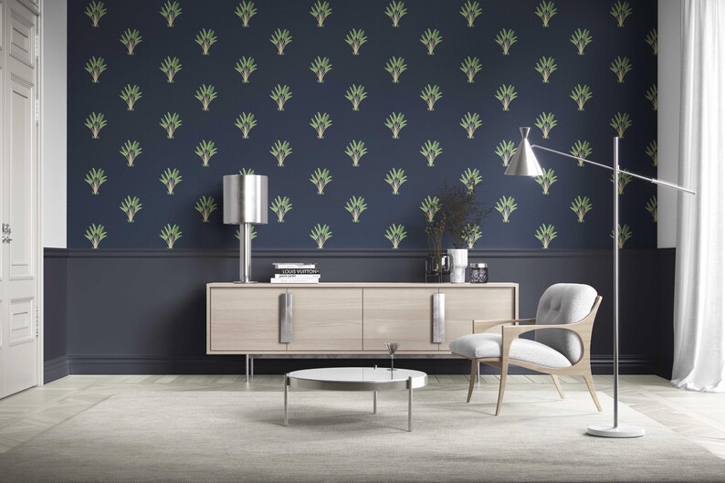 Floral Blockprint Wallpaper. Removable Peel 'n Stick & Unpasted Options. Extra Wide Roll. Modern Botanical Patterned. Blue/ Green (Sea Akba) image 6
