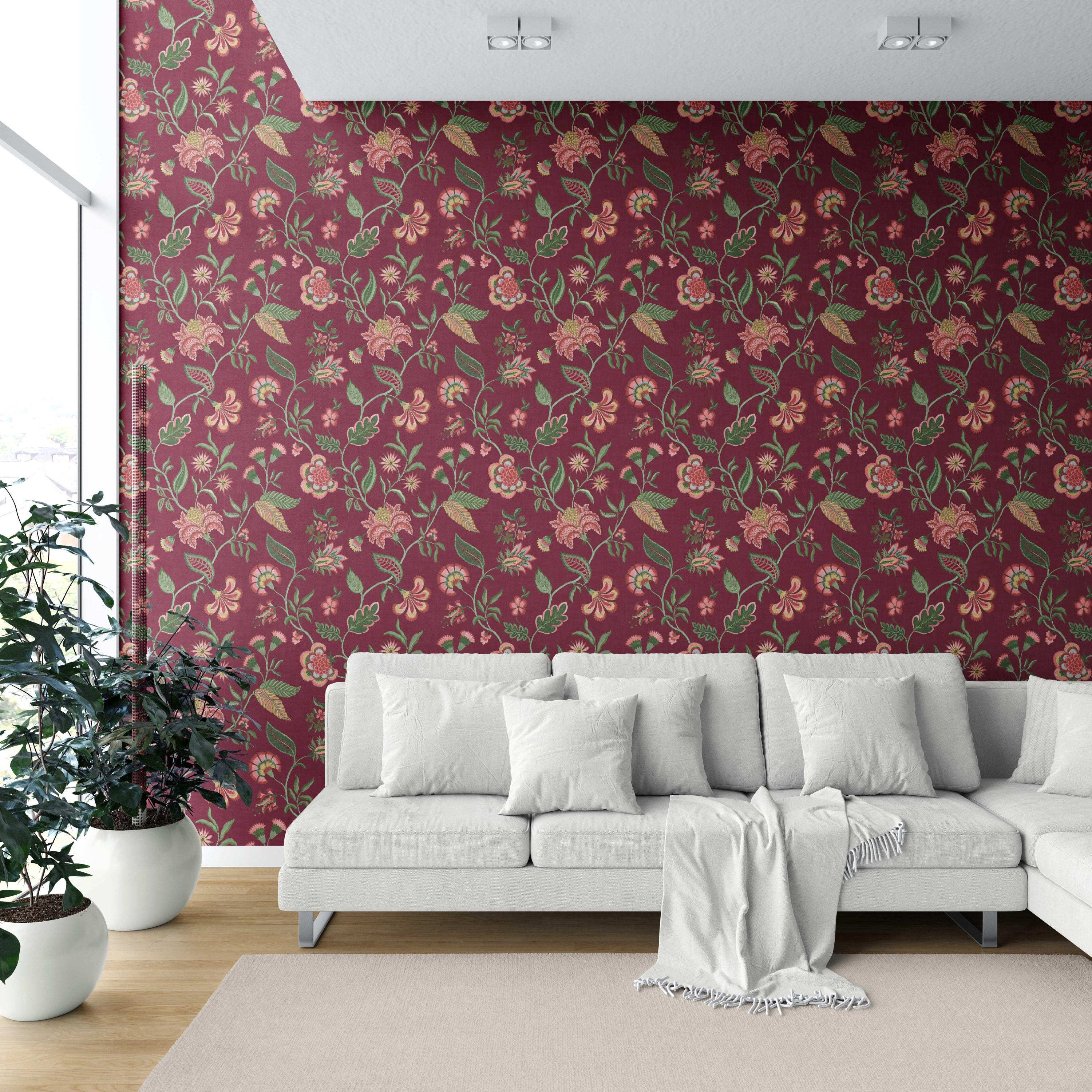 Floral Chinoiserie Wallpaper. Extra Wide Roll. Botanical, Non-woven ...