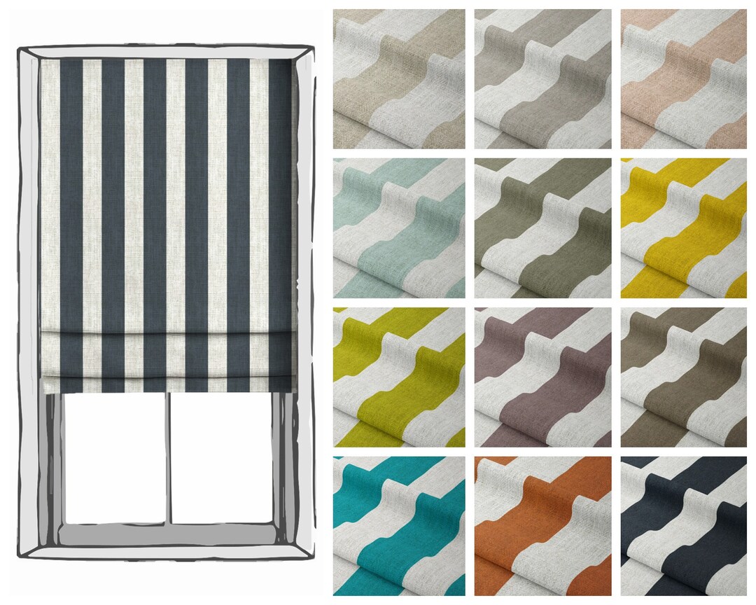 Striped Roman Shades. 27 Colors, 3 Styles. Blackout Lining Option