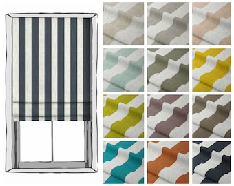 Striped Roman Shades. 27 Colors, 3 Styles. Blackout Lining Option. Custom Window Blinds for Living Room, Dining, Bedroom, Office & Nursery.