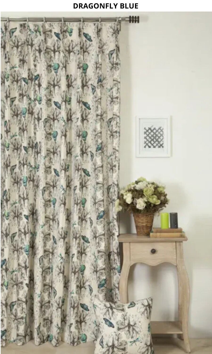 Floral Curtains. 3 Colors. Custom Cotton Window Drapes for Living, Dining, Kitchen, Kids Bedroom, Nursery, Office & Study. Blackout Option.