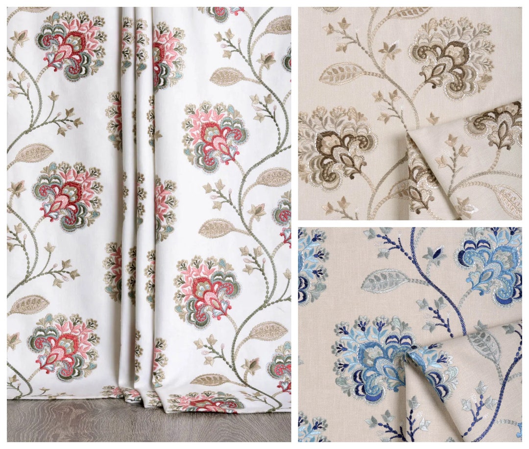 3 Colors. Floral Embroidery Curtains. Custom Window Drapes for Living ...