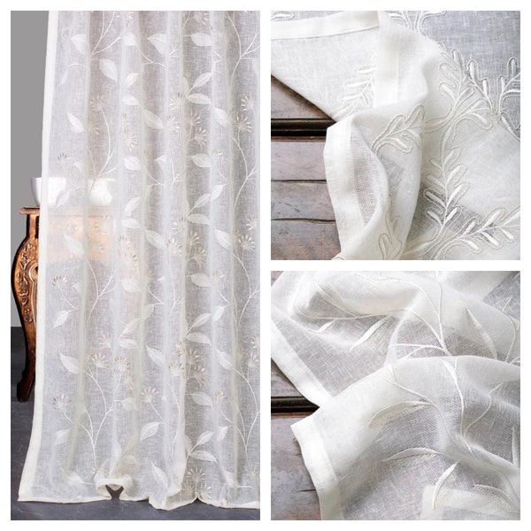 Final Sheer Fabric by the Yard. White Floral Embroidered Home Textiles. Multipurpose for Home Decor, Curtains, Roman Shades. 3 Options.