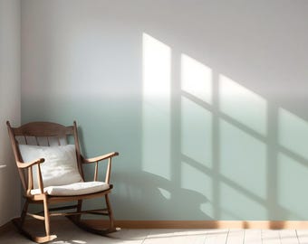 Ombre Wallpaper. Two-Tone Soft Gradient Effect. Two Bases: DIY Peel & Stick, and Non-Pasted. Extra Wide Panels. Sage Green/ White (Assens)