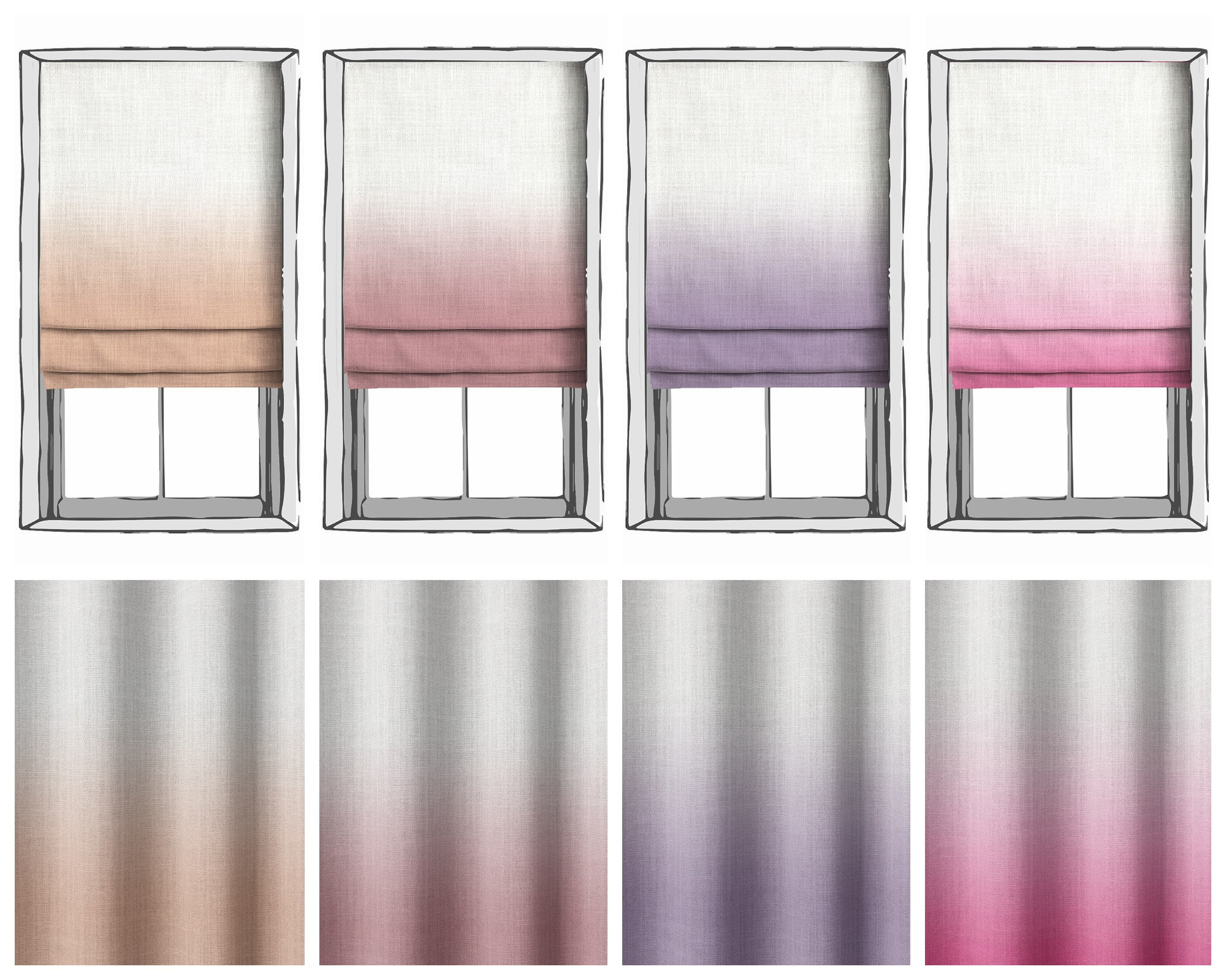 Pink Purple Ombre Roman Shades. Custom Size Window Roman Blinds for Living Room, Bedroom, Dining Room, Kitchen, Bath, Office, Girls Nursery.