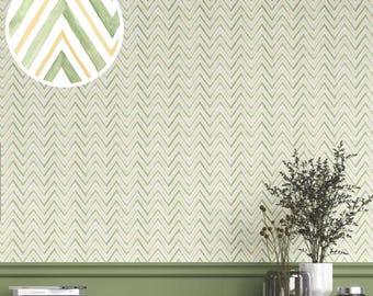 Chevron/ Zigzag Print Wallpaper by Meter. Extra Wide. Geometric Patterned, Non-Pasted, Traditional Wallpaper. Green/ Yellow (Batemans)