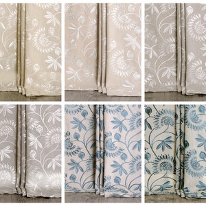 Floral Embroidery Roman Shades. 6 Sheer + Non Sheer Options. Custom Window Blinds for Kitchen, Living, Nursery, Bedroom. Blackout Option.