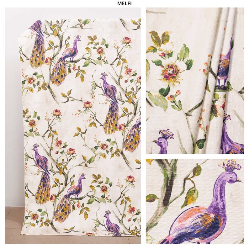 Cotton Floral Bird Print Fabric by the Yard. 3 Colors. Etsy