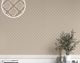 Small Floral Lattice Wallpaper. Removable Peel 'n Stick & Unpasted Option. Extra Wide Non-Woven Roll. Patterned. Neutral Beige/Brown (Milan)