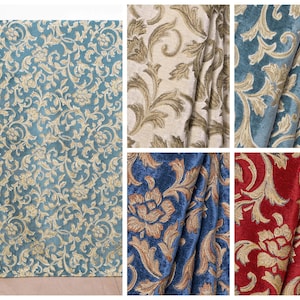 Velvet Floral Fabric by the Yard. 4 Colors. Multi Purpose Fabric for Curtains, Drapes, Roman Shades/ Blinds, Home Decor, Table/ Bed Runners