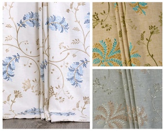 Pinch Pleat Drapery. Floral Embroidery Curtains. Custom Window Drapes for Living, Bedroom, Dining, Kitchen, Bath, Study, Office & Nursery.