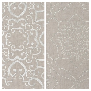 Semi-Sheer Linen Curtains. Floral Embroidery. Custom Size Window Drapery Panels for Living, Dining, Kitchen, Bedroom, Bathroom, Nursery.