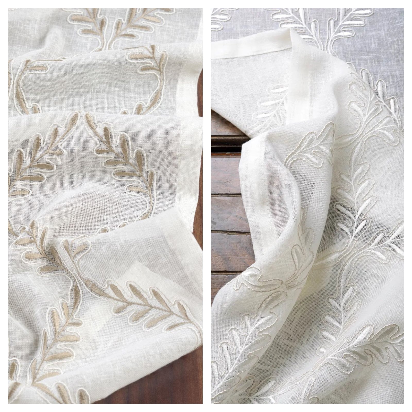 White Sheer Curtains. Custom Length/Width Floral Embroidered Window Drapes for Living, Bedroom, Dining, Kitchen, Office, Nursery.