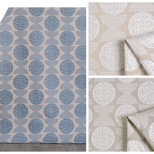 Geometric Pattern Fabric by the Yard. 3 Colors. Embroidered Polycotton Multi Purpose Fabric for Home Decor, Curtains, Window Treatments.