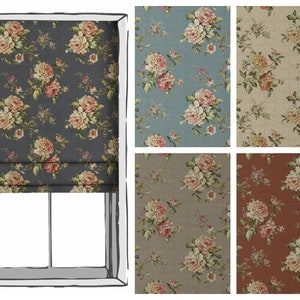 Floral Roman Shades. 7 Colors, 3 Fold Styles. Blackout Lining Option. Custom Window Blinds for Living Room, Bedroom, Dining, Bath & Kitchen.