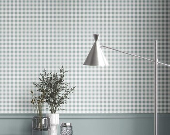 Gingham Wallpaper. Extra Wide. Removable Peel 'n Stick & Unpasted Options. Checkered Geometric Patterned, Non-Woven. Pastel Blue (Sugee)